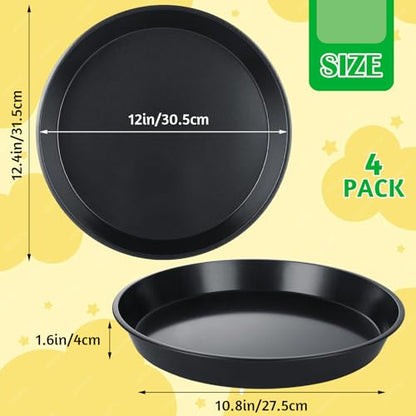 AKOLAFE 4 Pack Deep Dish Pizza Pan 12 Inch Pizza Pan for Oven Large Non Stick Pizza Plates Set Round Pizza Baking Sheet Nonstick Carbon Steel Pizza Sheet Personal Metal Pizza Trays for Serving Cooking