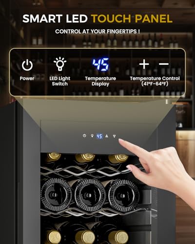 Feelfunn 18 Bottle Wine Cooler Refrigerator,Freestanding Wine Fridge,Black