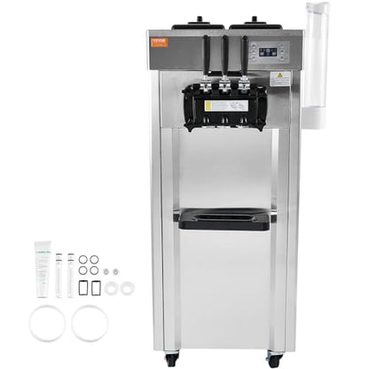 VEVOR 1850W Commercial Soft Ice Cream Machine 3 Flavors 5.5 to 8.2Gallon per Hour PreCooling at Night Auto Clean LCDPanel for Restaurants Snack Bar, Sliver