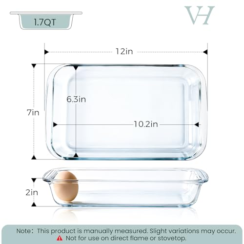 1.7 Quart Glass Baking Dishes for Oven, 7x12 Inch Borosilicate Glass Baking Dish, Lasagna Baking Dish with 2 Silicone Trivet Mats and Exquisite Design Packaging