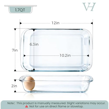1.7 Quart Glass Baking Dishes for Oven, 7x12 Inch Borosilicate Glass Baking Dish, Lasagna Baking Dish with 2 Silicone Trivet Mats and Exquisite Design Packaging