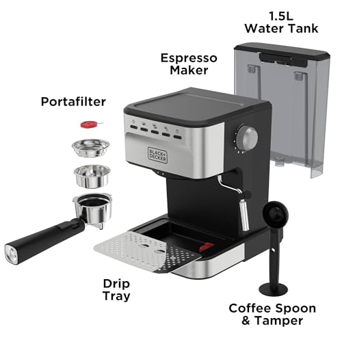 Black+Decker Semi-Automatic 15 Bar Espresso and Cappuccino Maker, Versatile Machine with Ability to use Grounds or ESE Pods to Make Your Perfect Cup of Coffee