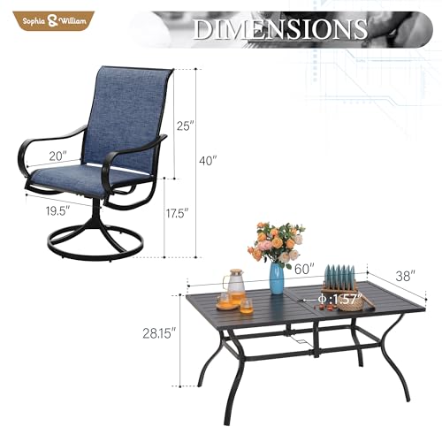 Sophia & William Patio Dining Set for 6 w/Swivel Textilene Chairs, Blue
