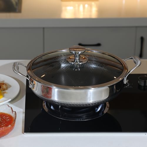 CATHYLIN 316L Stainless Steel 8QT Frying Pan Hex Nonstick Wok with Lid, Two Handle to Hold, PFOA Free, Dishwasher Oven Safe (8QT)