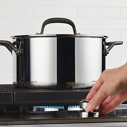 KitchenAid 5-Ply Clad Polished Stainless Steel Stock Pot/Stockpot with Lid, 6 Quart - Stainless Steel