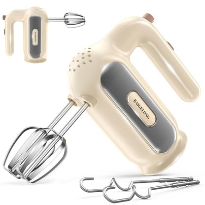 Hand Mixer Electric, 5-Speed Small Handheld Mixer, 2* (Dough Hooks & Beaters) Food Blender, Kitchen Blender for Baking, Cream, Cookies, 304 Dishwasher Safe