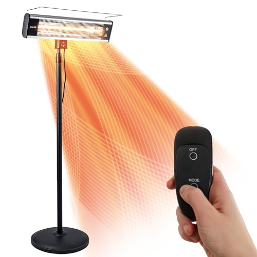 SereneLife Infrared Patio Heater, Electric Patio Heater for Indoor/Outdoor Use, Portable Stand Heater with Remote Control, 1500 W, for Restaurant, Patio, Backyard, Garage, Decks (Off Black)