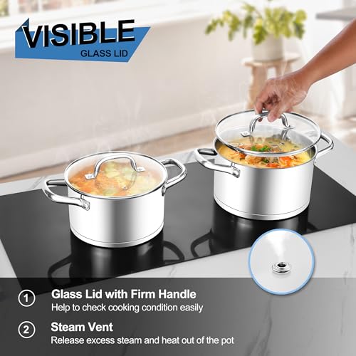 Homikit 5 Quart Stock Pot, Stainless Steel Soup Cooking Pot with Lid for Pasta Sauce Simmering Steaming Stewing, Tri-ply Heavy Bottom Induction Pot, Dishwasher Safe