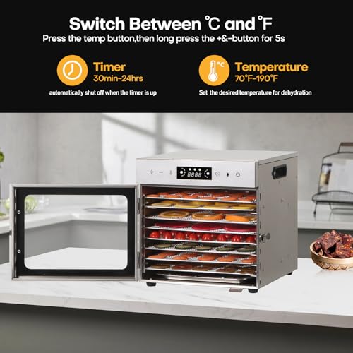 Panana Food Dehydrator Machine, Dehydrators for Jerky, Stainless Steel Dehydrater for Fruits, Vegetables, Herbs, Mushroom, Dog Treats, Dehydrators Christmas Gift, New Year Gift (New-8 Trays)