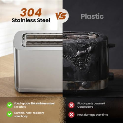 Toaster 2 Slice Touch Screen, Smart Toaster Wide Slot, Full Stainless Steel