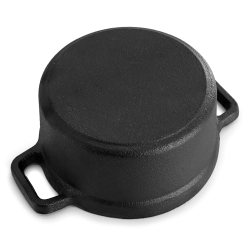 MegaChef Cast Iron 8 Ounce Mini Dutch Oven with Wood Tray, Cookware, Bakeware, Serveware (6 Piece)