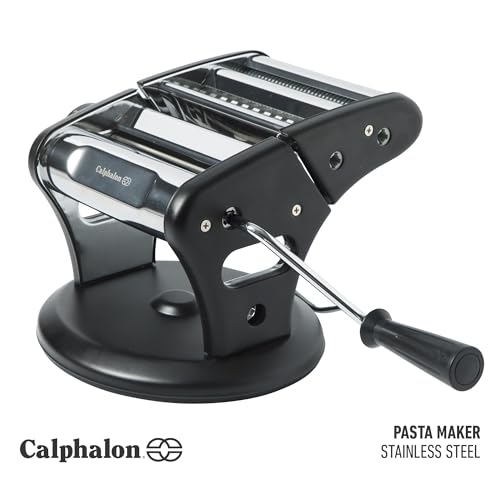 Calphalon Aero Pasta Maker Machine, Manual Pasta Roller & Cutter, Stainless Steel Pasta Maker with Adjustable Thickness Settings for Spaghetti, Fettuccine & Lasagna Sheets