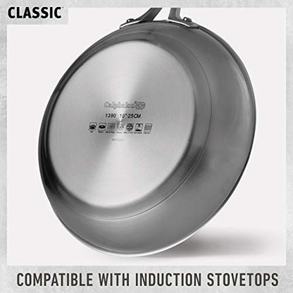Calphalon Classic Stainless Steel Cookware Set, 10-Piece, Impact-Bonded Aluminum Base, Stay-Cool Handles, Oven Safe 450F, Silver