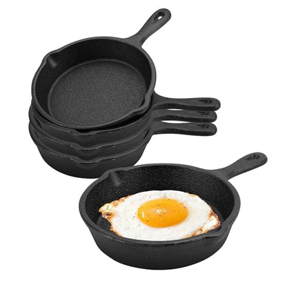 KEJJNYER 4 Pack Cast Iron Skillet 6 Inch, Nonstick Small Cast Iron Skillet, Black Small Frying Pan for Indoor and Outdoor Restaurant Kitchen