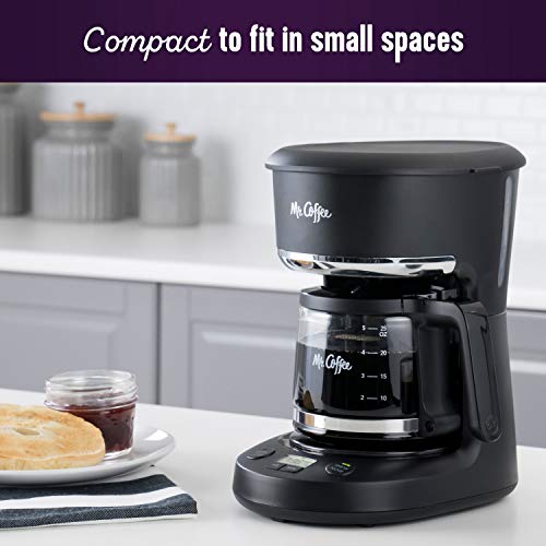 Mr. Coffee Programmable Coffee Maker 5 Cups with Auto Pause Glass Carafe Compact Design Black