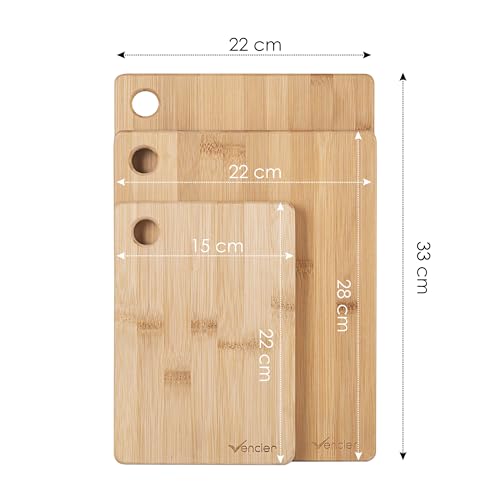 Vencier Thick Wooden Cutting Boards Set - Perfect for Meat Carving, Vegetable and Bread Cutting - Bamboo Chopping Board Ensemble (3pc Set)