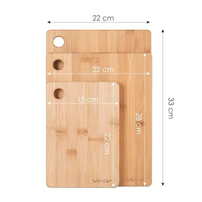 Vencier Thick Wooden Cutting Boards Set - Perfect for Meat Carving, Vegetable and Bread Cutting - Bamboo Chopping Board Ensemble (3pc Set)