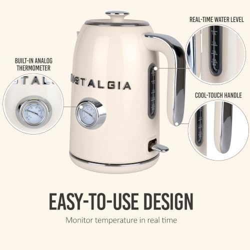 Nostalgia Retro Electric Kettle,1.7L Enamel-Coated Stainless Steel - Cream