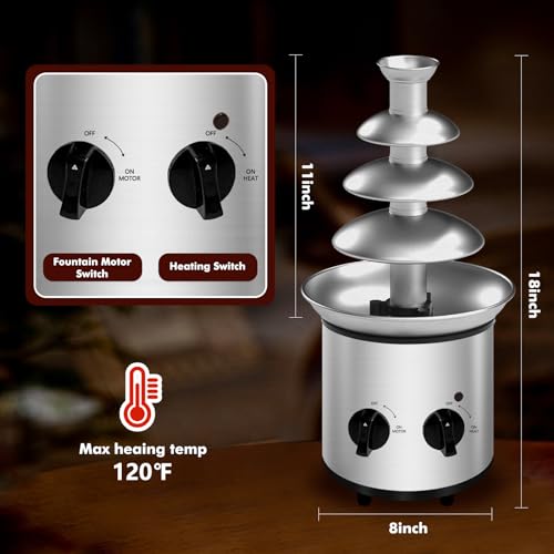 ZEVELOO Chocolate Fountain Machine Electric Chocolate Fondue Fountain Machine Stainless Steel 4-Pound Capacity for Chocolate Candy Butter Cheese (4-Tier)