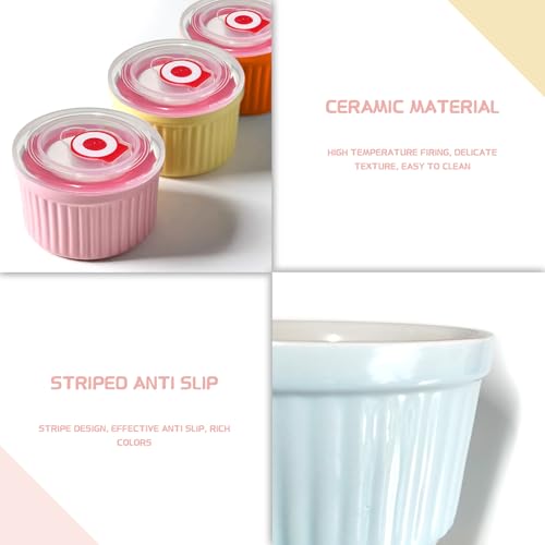 Ramekins with Lids 8 Oz - Set of 6, Ceramic Souffle Creme Brulee Ramekins with Covers, Colorful Custard Cups for Baking, Ceramic Custard Cups Safe and Dishwash Safe