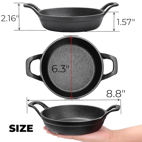 Hiceeden 4 Pcs Small Cast Iron Skillets, 6.3 x 6.3 x 1.6 Inch Non-stick Cast Iron Pan, Mini Frying Pans with Double Handle for Stove, Oven, Grill Safe, Indoor and Outdoor Use