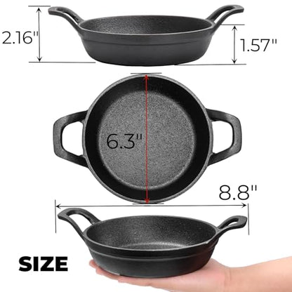 Hiceeden 4 Pcs Small Cast Iron Skillets, 6.3 x 6.3 x 1.6 Inch Non-stick Cast Iron Pan, Mini Frying Pans with Double Handle for Stove, Oven, Grill Safe, Indoor and Outdoor Use