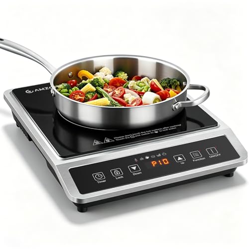 AMZCHEF 1800W Induction Cooktop Commercial: Large 8" Heating Coil Induction Burner with 20 Power & Temperature Levels, Induction Hot Plate with 4 Smart Functions, Induction Stove for Home & Commercial