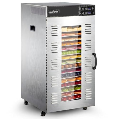 NutriChef Commercial Dehydrator Machine 2000-Watts Electric Food Dehydrator - Extra Large 20 Stainless Steel Trays, Digital Control 167°F Dryer for Jerky, Meat, Dog Treats, Herbs, and Fruit