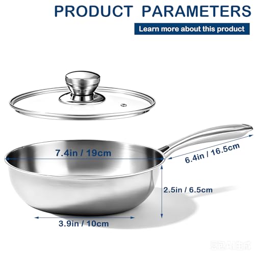 1 Quart Saucepan with Lid, 7Inch Mini Saucepan for 1 Person, Stainless Steel Saucier Pan Small Pot for Milk, Oatmeal & Noodles, 900ML