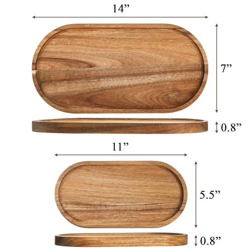 Elsjoy Set of 2 Acacia Wood Serving Trays, Long Wooden Serving Platter Oval Charcuterie Board Set for Home Decor, Fruit, Cheese, 𝟏𝟒" 𝐱𝟕" 𝐚𝐧𝐝 𝟏𝟏" 𝐱𝟓.𝟓"
