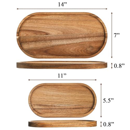 Elsjoy Set of 2 Acacia Wood Serving Trays, Long Wooden Serving Platter Oval Charcuterie Board Set for Home Decor, Fruit, Cheese, 𝟏𝟒" 𝐱𝟕" 𝐚𝐧𝐝 𝟏𝟏" 𝐱𝟓.𝟓"