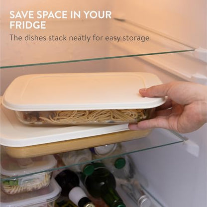 Navaris 4-Piece Glass Baking Dish Set with Lids, 1.7qt/2.3qt(1.6L/2.2L) Casserole Dishes, Rectangular Glass Bakeware Set, Baking Pans for Lasagna, Leftovers, Dishwasher, Oven