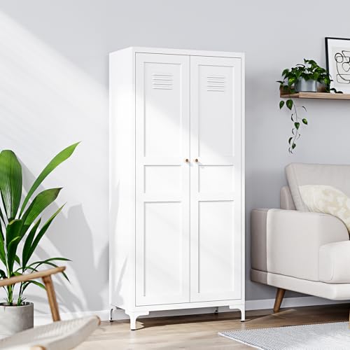 Yizosh Metal Storage Cabinet with 2 Doors and 4 Adjustable Shelves - 61" White Kitchen Pantry Storage 5-Tier Tall Steel Cabinets Locker for Kitchen, Living Room, Dining Room