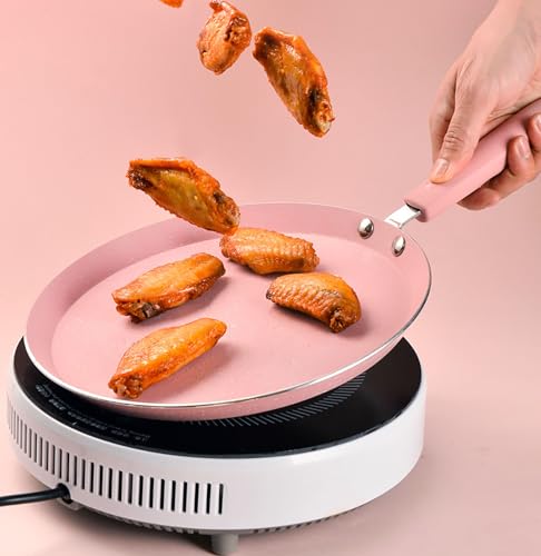 YIKANGHENG Small Frying Pan, 7 Inch Pink Iron Medical Stone Pan with Nonstick Coating for Kitchen an Outdoor of Fried Eggs, Cakes and Breads (18cm)