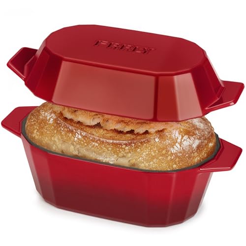 Enameled Cast Iron Dutch Oven for Bread Baking – 3QT Oval Round Heavy Duty Bread Pan with Lid, Non-Stick Ceramic Coating,Loaf Cast Iron Bread Oven for Sourdough, Baking, Roasting, Braising, Stovetop & Oven Safe