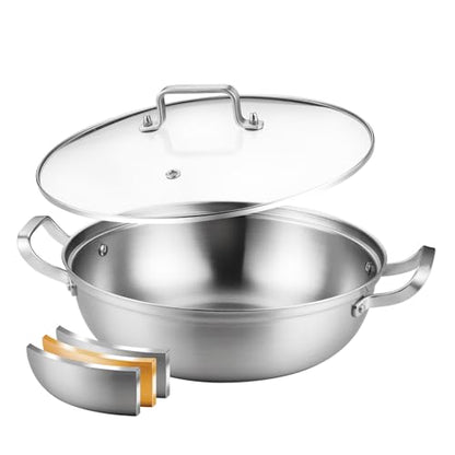Delarlo Tri-Ply Stainless Steel 11 inch Everyday Pan with Lid, Kitchen Induction Deep Saute Pan,shabu shabu pot High Side Cooking Pot 3.5QT, Oven Safe Stock Pot, Up to 600℉