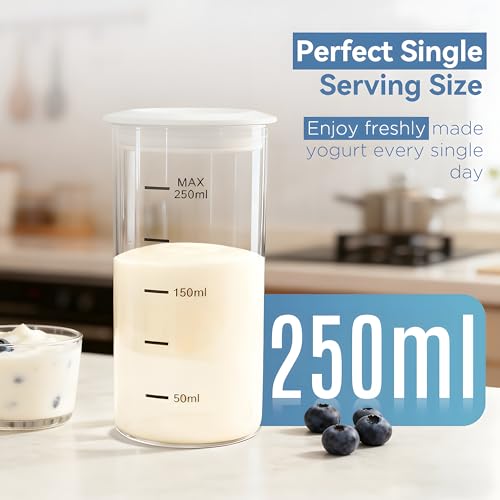 KEINVE Yogurt Maker Machine with Auto Cooling, 250ml/8.5oz Personal Yogurt Machine, One-Touch Control, Fresh Yogurt Daily, Compact Yogurt Maker for Home & Office