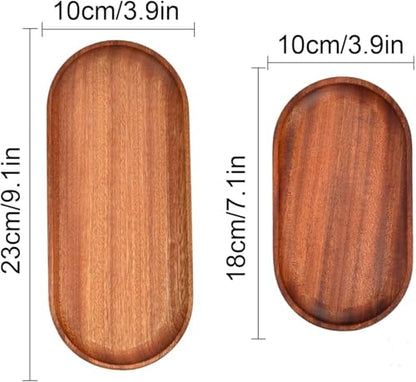 2 Pack Solid Wood Serving Platters and Trays of Natural Wood with Edge,Rectangular Avoid Sliding and Spilling Food (Walnut Trays x 2Pack)