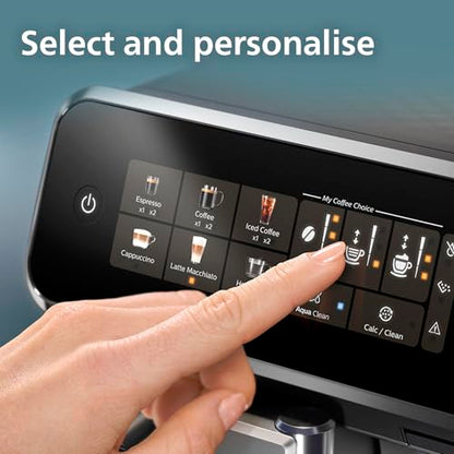 Philips 3300-Series Fully Automatic Espresso Machine - 6 Drinks, Modern Colour Touch Screen, LatteGo Milking System, SilentBrew, 100% Ceramic Grinder, AquaClean Filter. Black Chrome (EP3347/90) (Renewed)