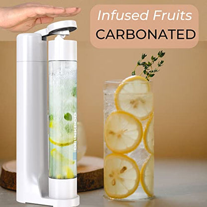 FIZZpod Soda Maker - Fizzy Drink Machine with 3 PET Bottles, 3 Caps, 1 Carbonator Cap and Manual - Make Homemade Sparkle Water, Juice, Coffee, Tea and Cocktail Drinks with Fruit (White)