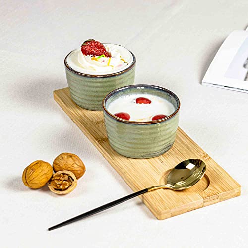 Henten Home Ceramic 8 oz Ramekins Set, Porcelain Souffle Ramekins Set of 6, Creme Brulee Ramekins for Baking, Ice Cream, Pudding, Oven & Microwave Safe Small Bowls, Stackable (Green)