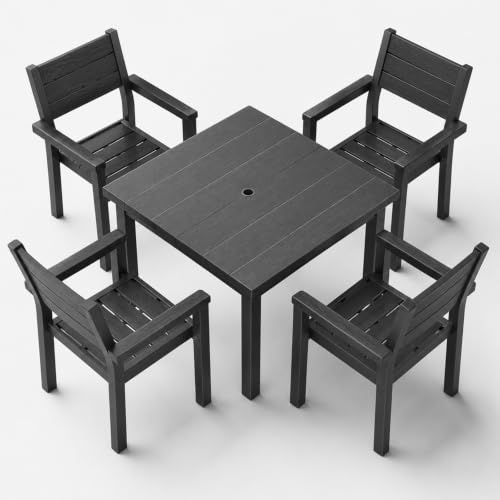 5-Piece Patio Dining Set for 4, Wood-Grain HDPE Outdoor Table and Chairs