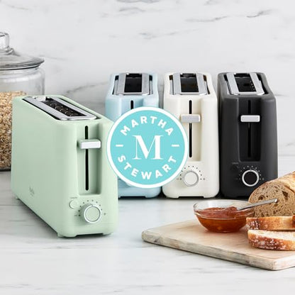 Martha Stewart 2 Slice Long Slot Toaster, Extra Wide for Sourdough & Bagels, 10 Setting Shade Control, Removable Crumb Tray, Self-Centering Design, Defrost/Reheat, Cancel, Slim Space-Saving, Honeydew