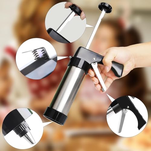 Cookie Press Gun Kit,13 Cookie Discs+8 Icing Nozzles Perfect for DIY Cookies and Decorating Cookies,Gifts for Wome（black）