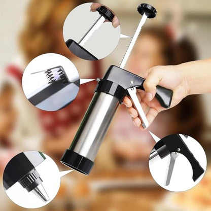 Cookie Press Gun Kit,13 Cookie Discs+8 Icing Nozzles Perfect for DIY Cookies and Decorating Cookies,Gifts for Wome（black）