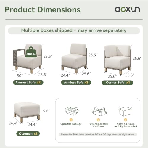 Aoxun Patio Furniture Set with 10'' Thick Cushions (8 Piece, Gray/Beige)