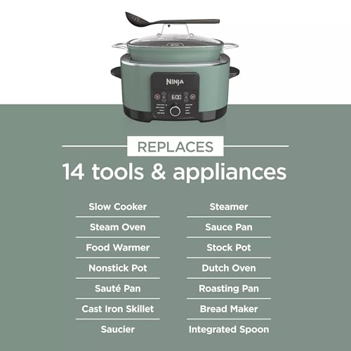 Ninja MC1001H Foodi PossibleCooker PRO 8.5 Quart Multi-Cooker, 8-in-1 Slow Cooker, Pressure Cooker, Dutch Oven & More, Glass Lid & Integrated Spoon, Nonstick, Oven Safe to 500°F, Sage Green (Renewed)