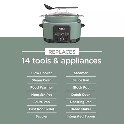 Ninja MC1001H Foodi PossibleCooker PRO 8.5 Quart Multi-Cooker, 8-in-1 Slow Cooker, Pressure Cooker, Dutch Oven & More, Glass Lid & Integrated Spoon, Nonstick, Oven Safe to 500°F, Sage Green (Renewed)