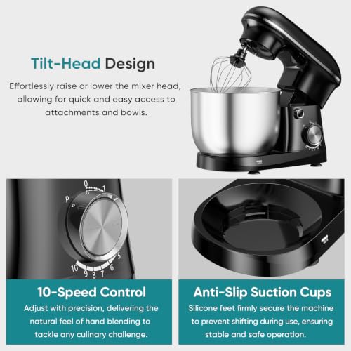 OLIXIS 6.3 Qt Stand Mixer, 10-Speed Tilt-Head Electric Mixer for Baking