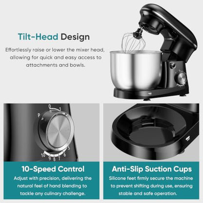 OLIXIS 6.3 Qt Stand Mixer, 10-Speed Tilt-Head Electric Mixer for Baking
